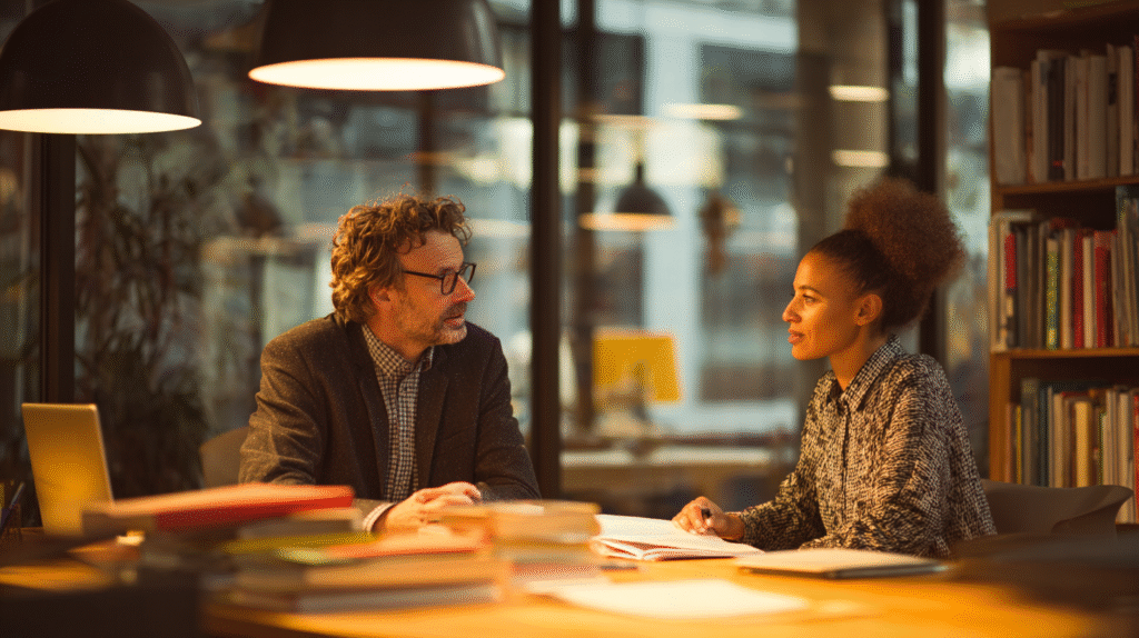 leader mentoring a colleague to develop personal transformation capability